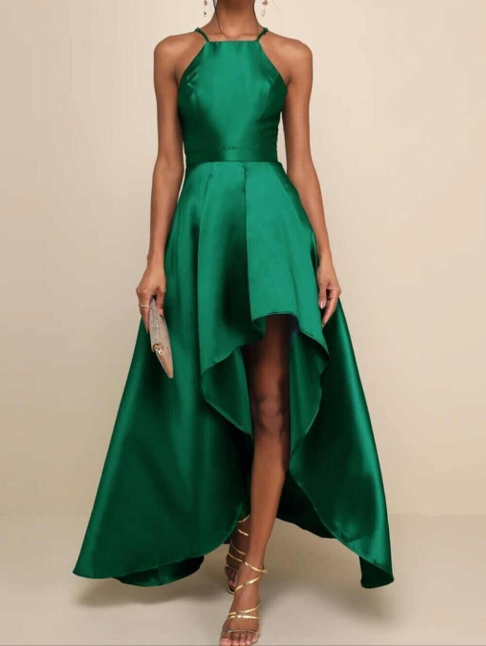 Lulus Broadway Show Emerald Green High-Low Gown with Pockets - Small - NWT!